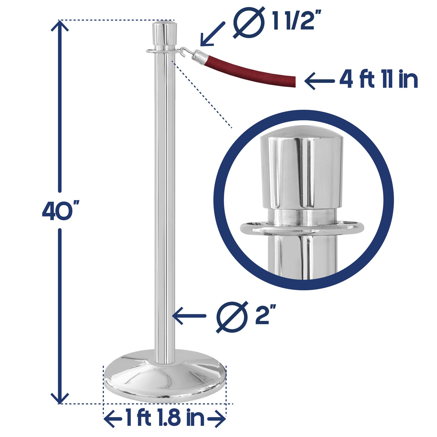 CLASSIC ROPE STANCHION (CHROME) 2-PACK